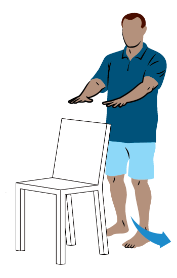 Illustration of a person standing behind a chair and moving to the side